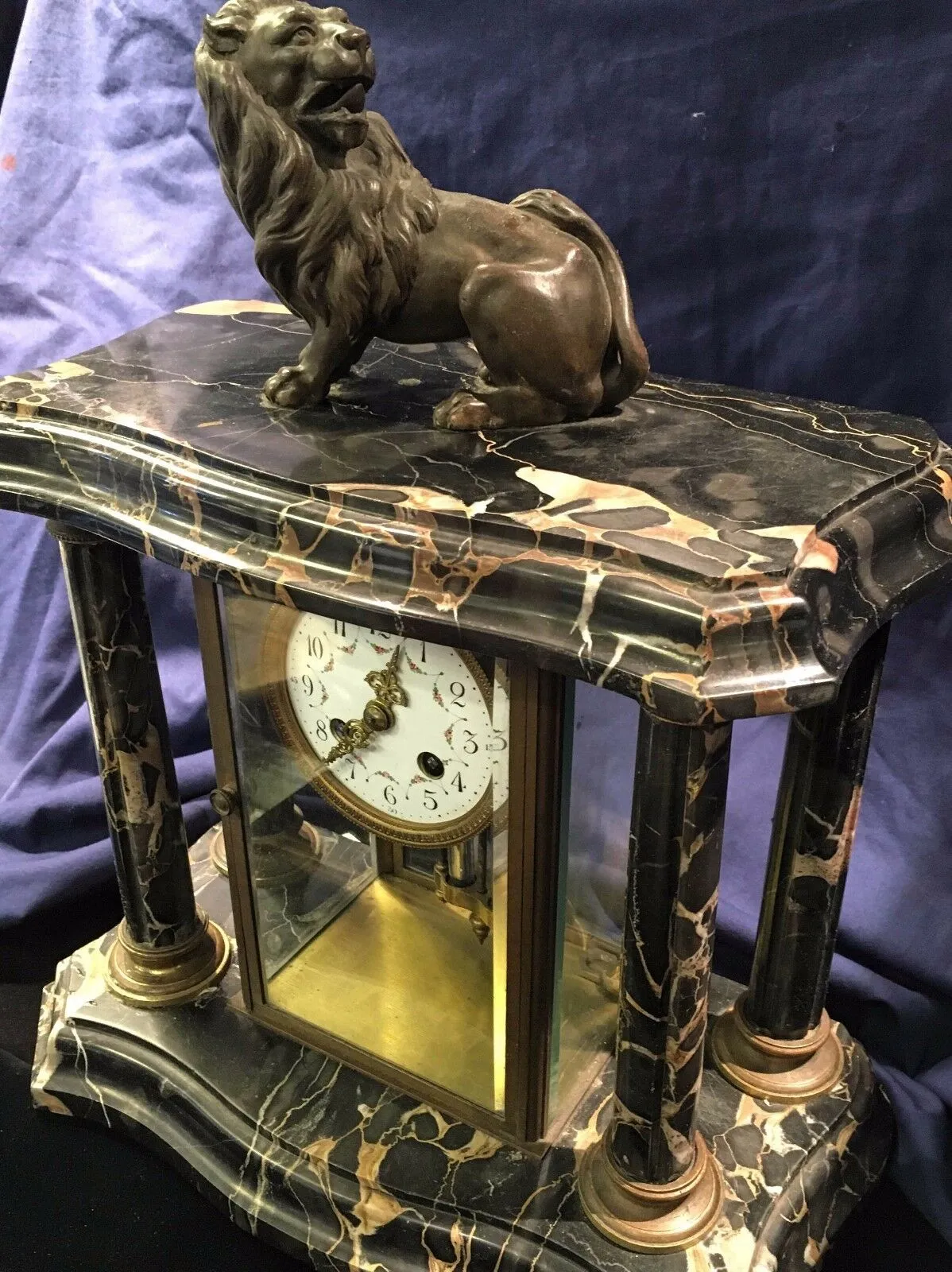Antique French Marble & Bronze Mantel Clock w/Lion - 19th C. - $30K VALUE*