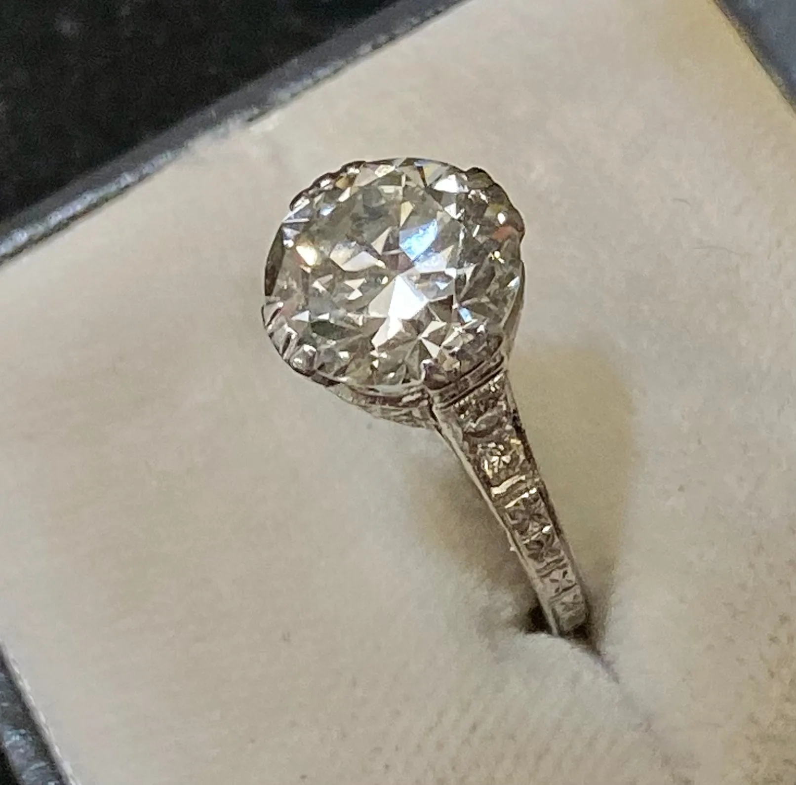 Antique Platinum 4 Ct. Old Mine Diamond Filigree Engagement Ring - $105K Appraisal Value w/CoA}