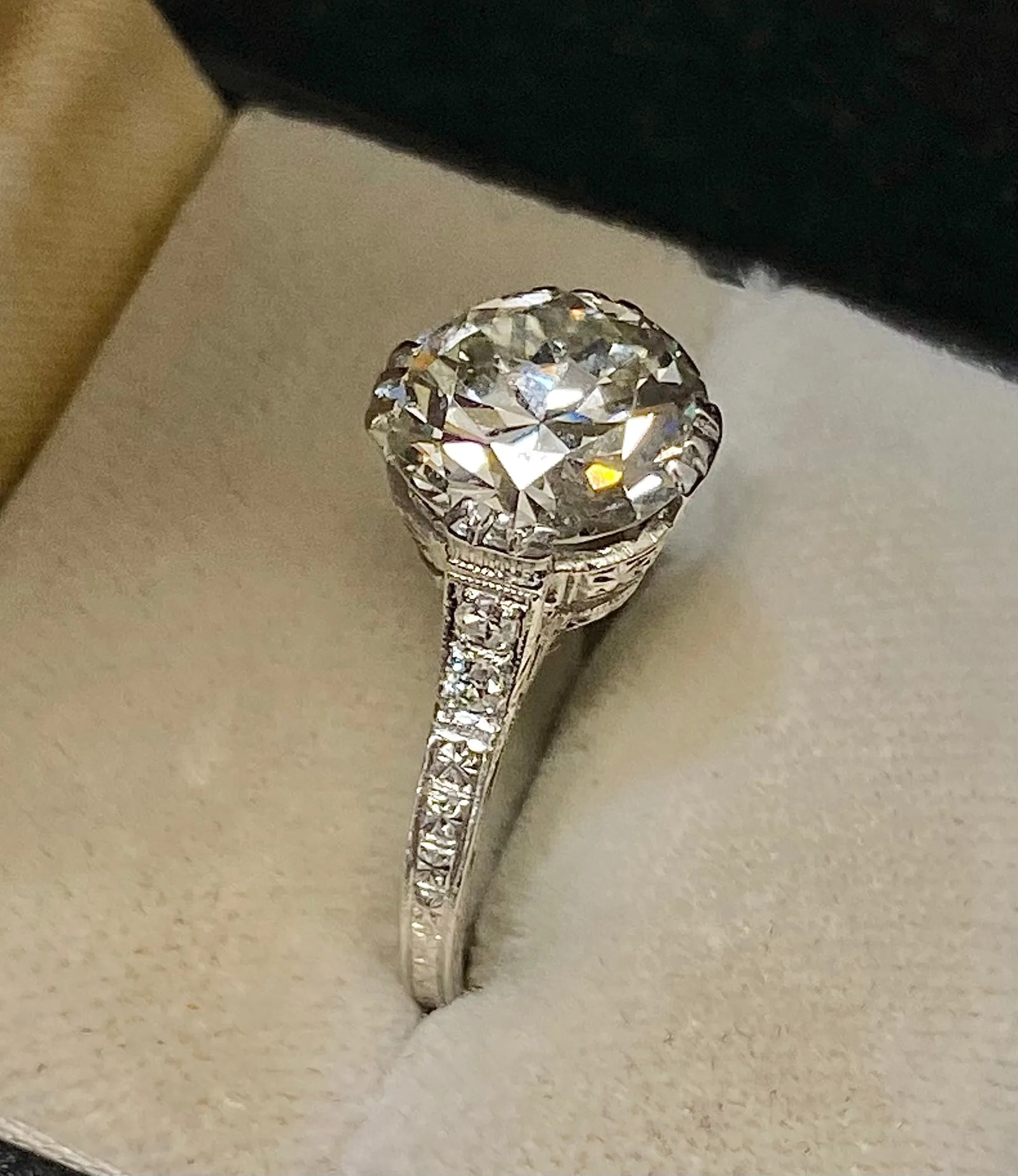 Antique Platinum 4 Ct. Old Mine Diamond Filigree Engagement Ring - $105K Appraisal Value w/CoA}