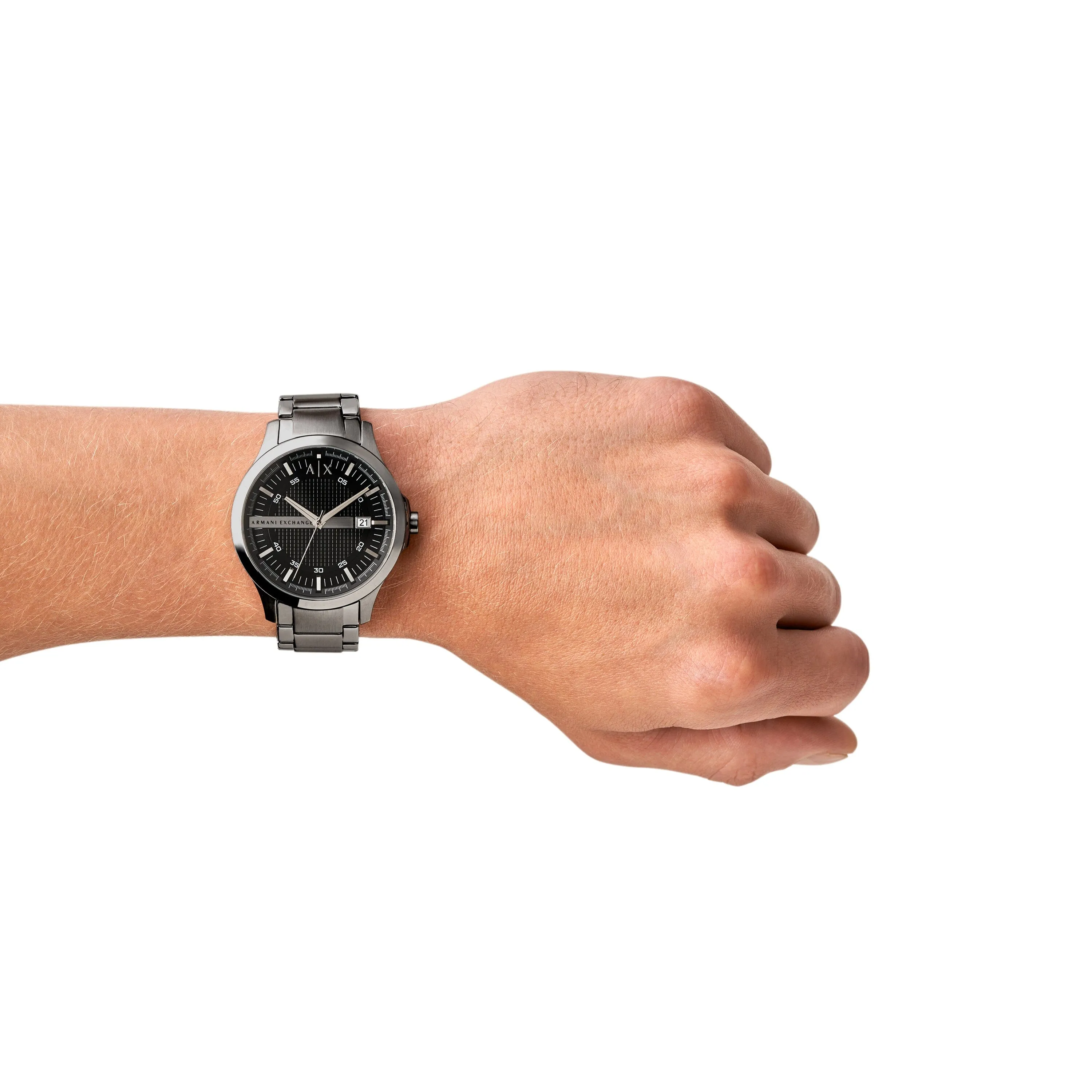 Armani Exchange Hampton Black Face Silver Band Watch - AX2103