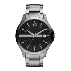 Armani Exchange Hampton Black Face Silver Band Watch - AX2103