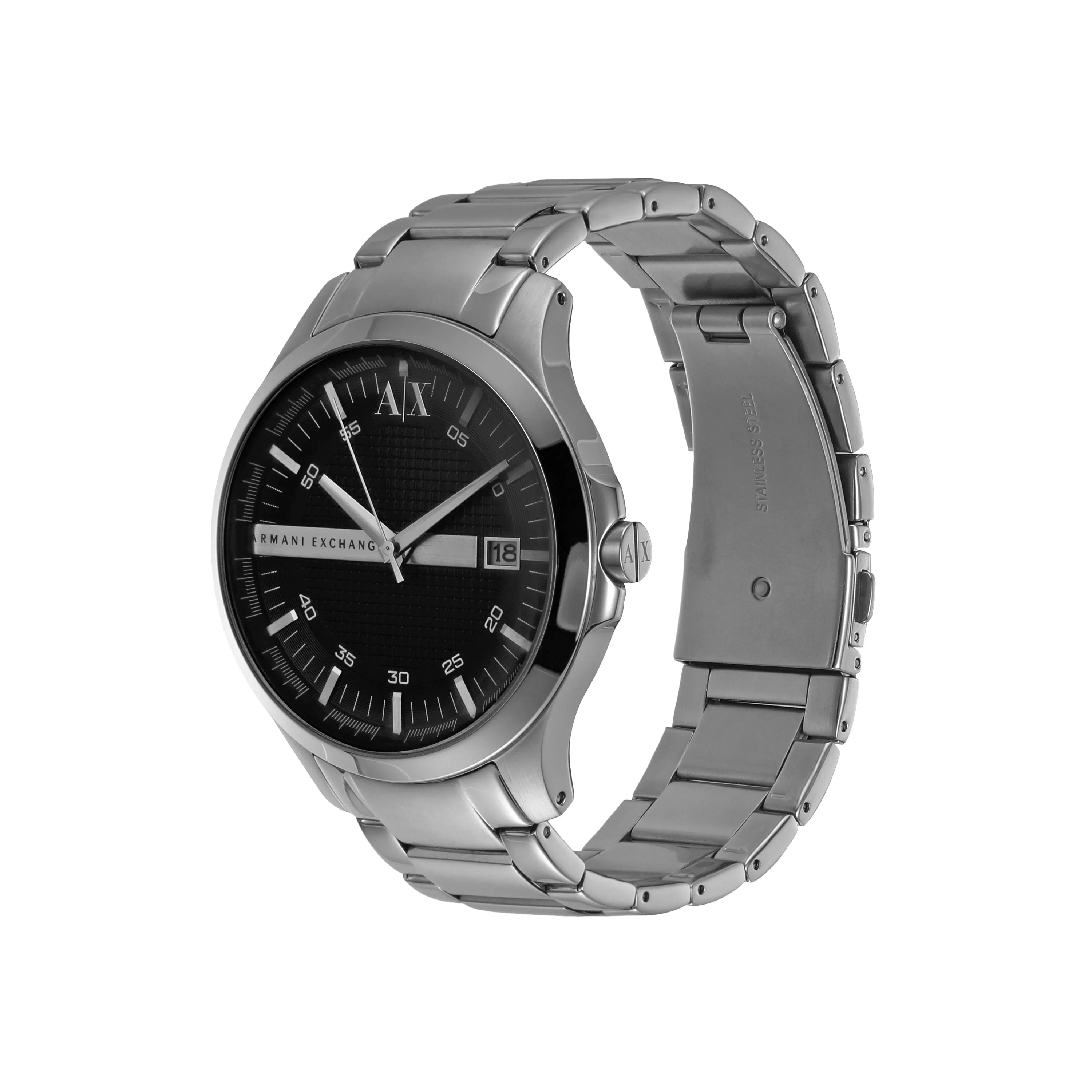 Armani Exchange Hampton Black Face Silver Band Watch - AX2103