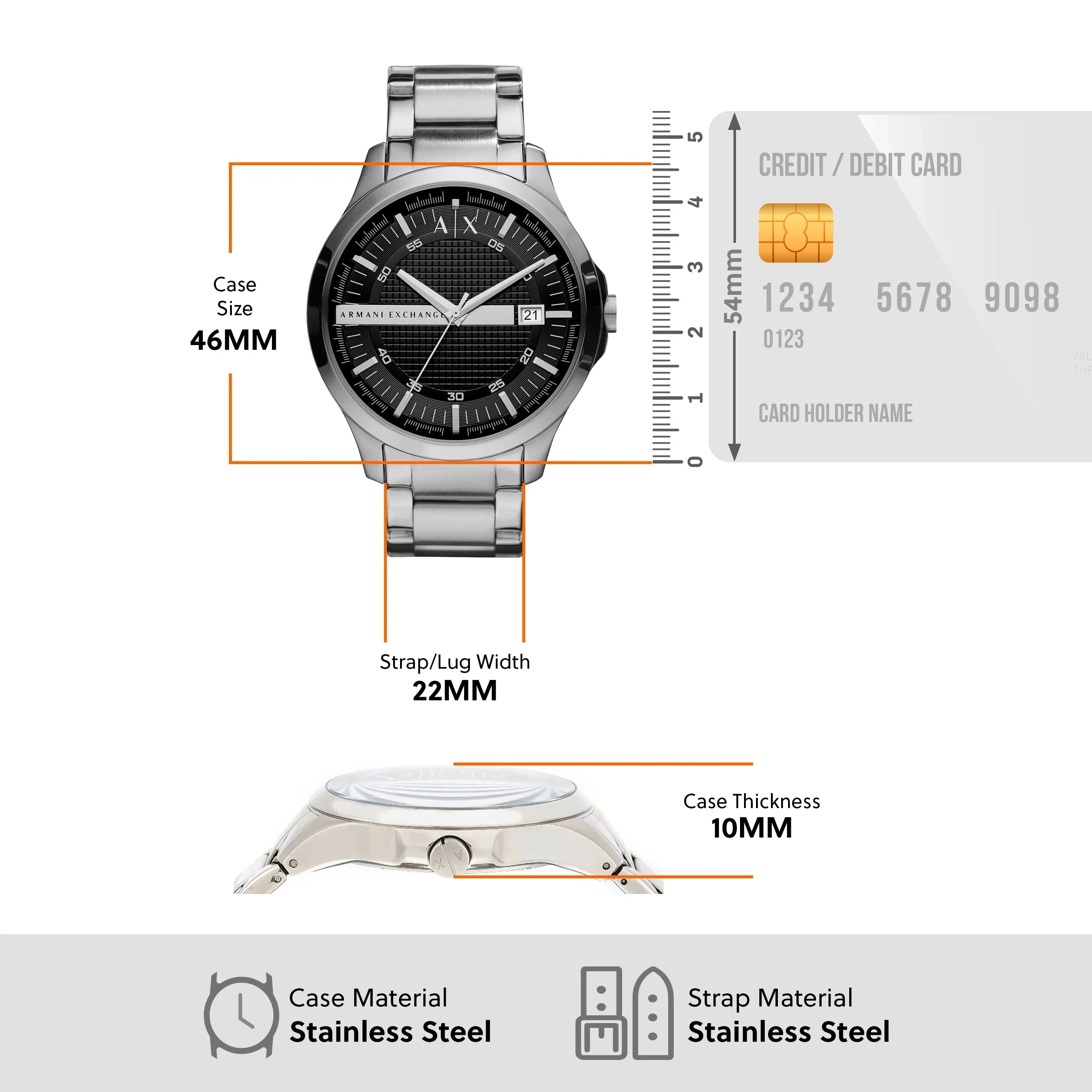Armani Exchange Hampton Black Face Silver Band Watch - AX2103