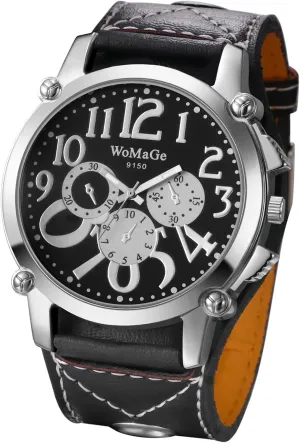 Avaner Men's Oversize Steampunk Watches: Retro Wide Band Analog Quartz Leather Strap Big Face Large Dial Wrist Watch