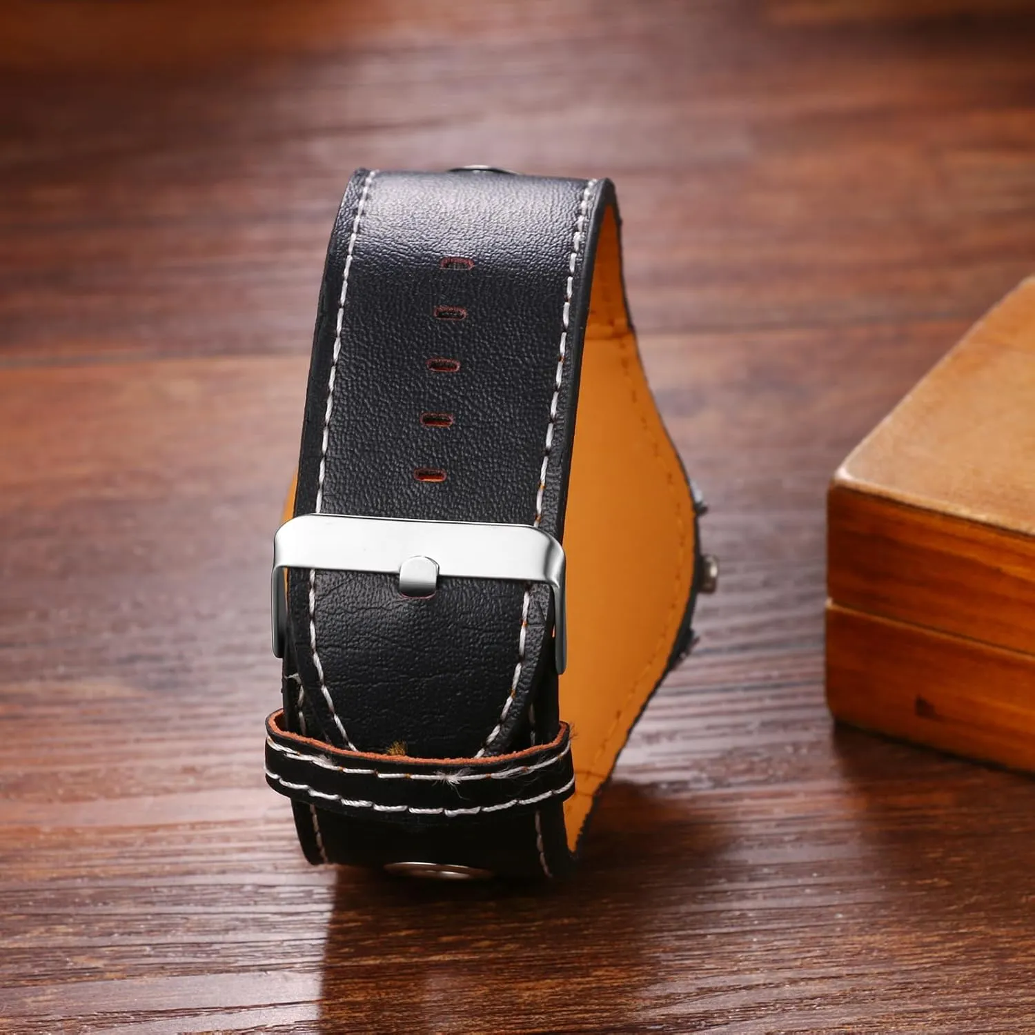 Avaner Men's Oversize Steampunk Watches: Retro Wide Band Analog Quartz Leather Strap Big Face Large Dial Wrist Watch