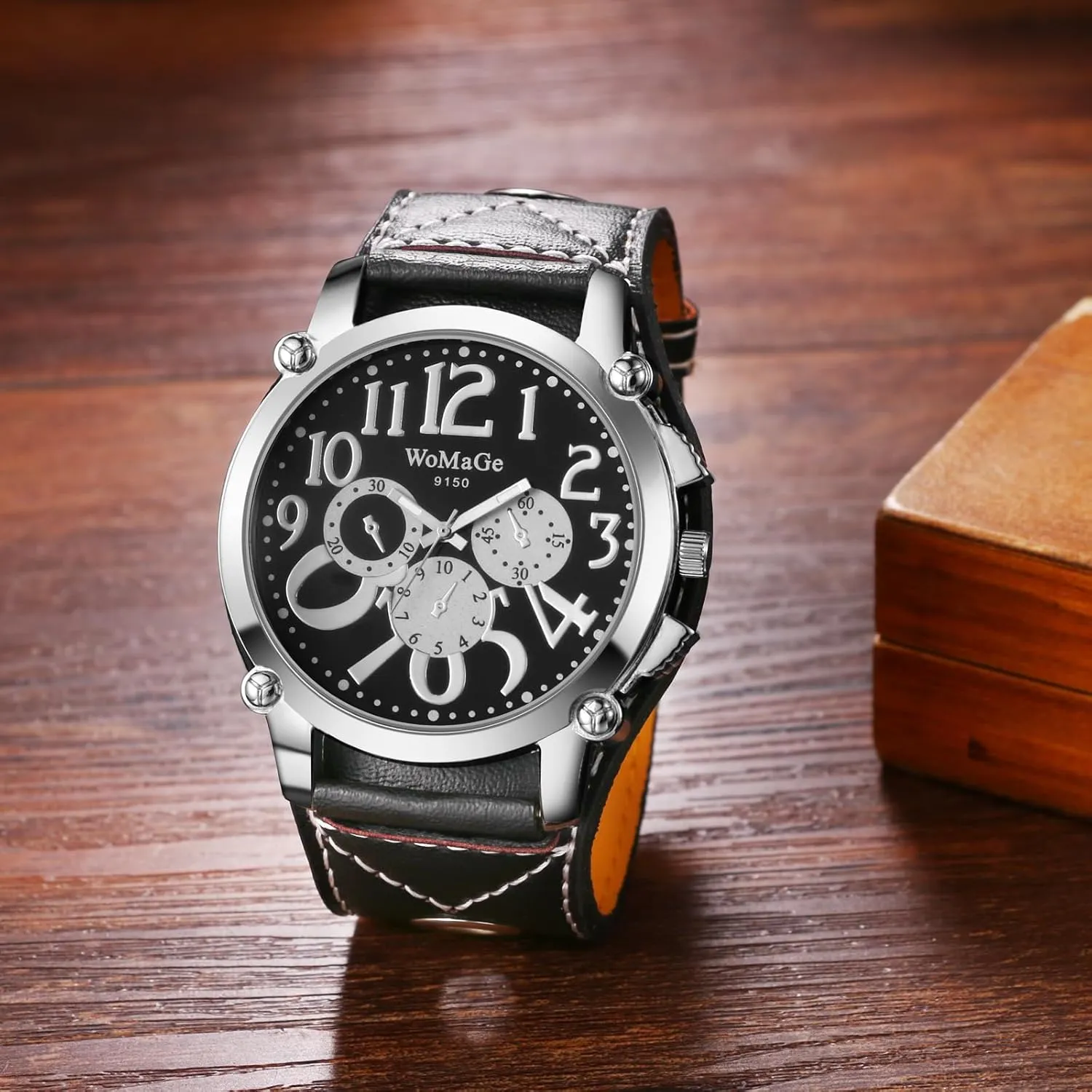 Avaner Men's Oversize Steampunk Watches: Retro Wide Band Analog Quartz Leather Strap Big Face Large Dial Wrist Watch