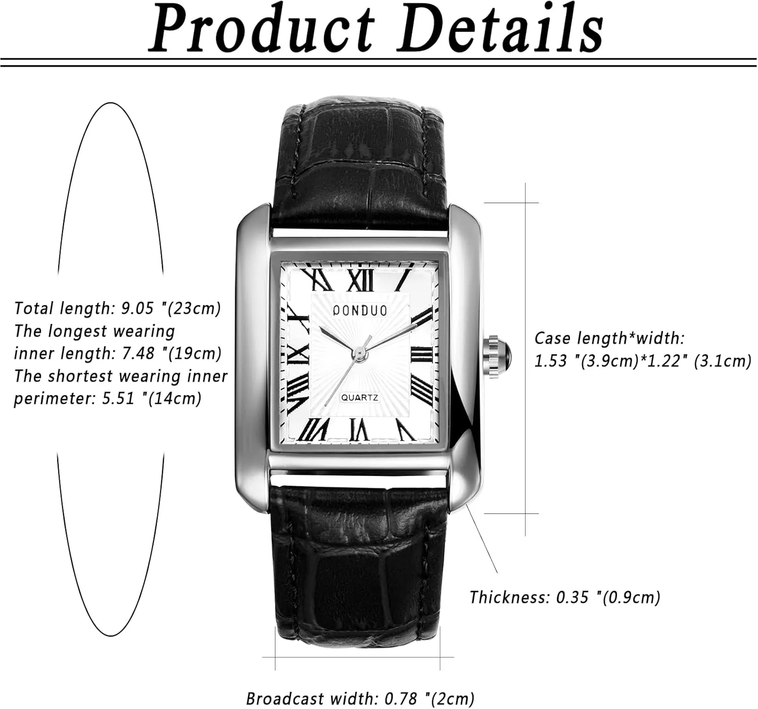 Avaner Men's Square Cuff Watch - Roman Numeral Couple Watches, Analog Quartz Retro Watch for Men and Women