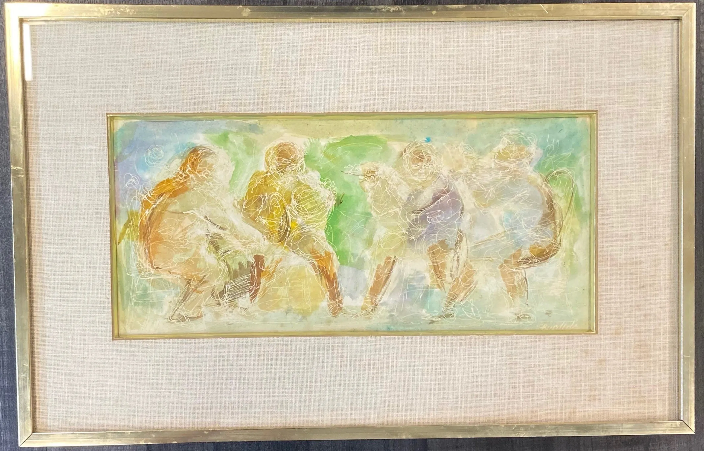Beautifully Watercolor of Charles Burdick C.1970 "Four Musicians"- $3K APR w/CoA