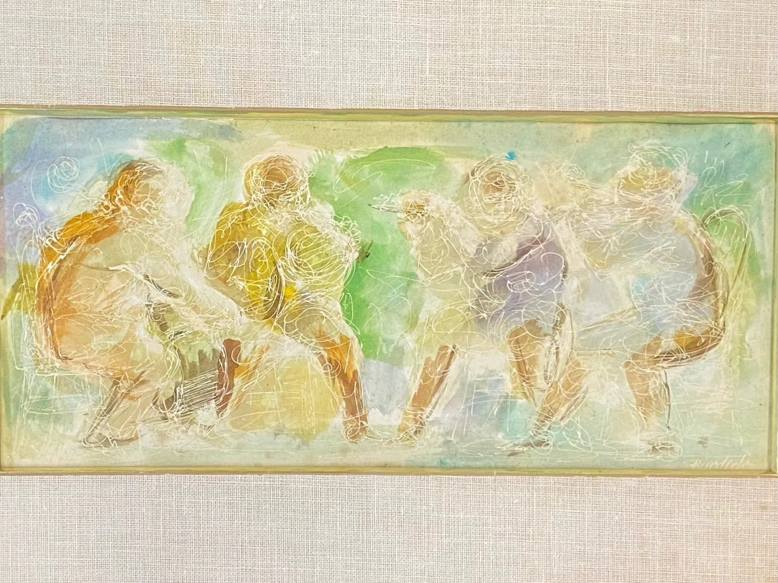 Beautifully Watercolor of Charles Burdick C.1970 "Four Musicians"- $3K APR w/CoA
