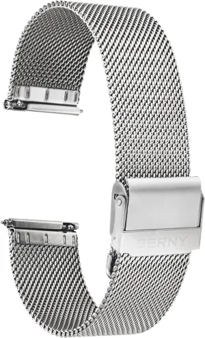 BERNY Stainless Steel Mesh Watch Band for Mens Women Quick Release Adjustable Watch Straps Thin Metal Bracelet with Safty Clasp 18mm 20mm 22mm, Silver/Black/Rose Gold