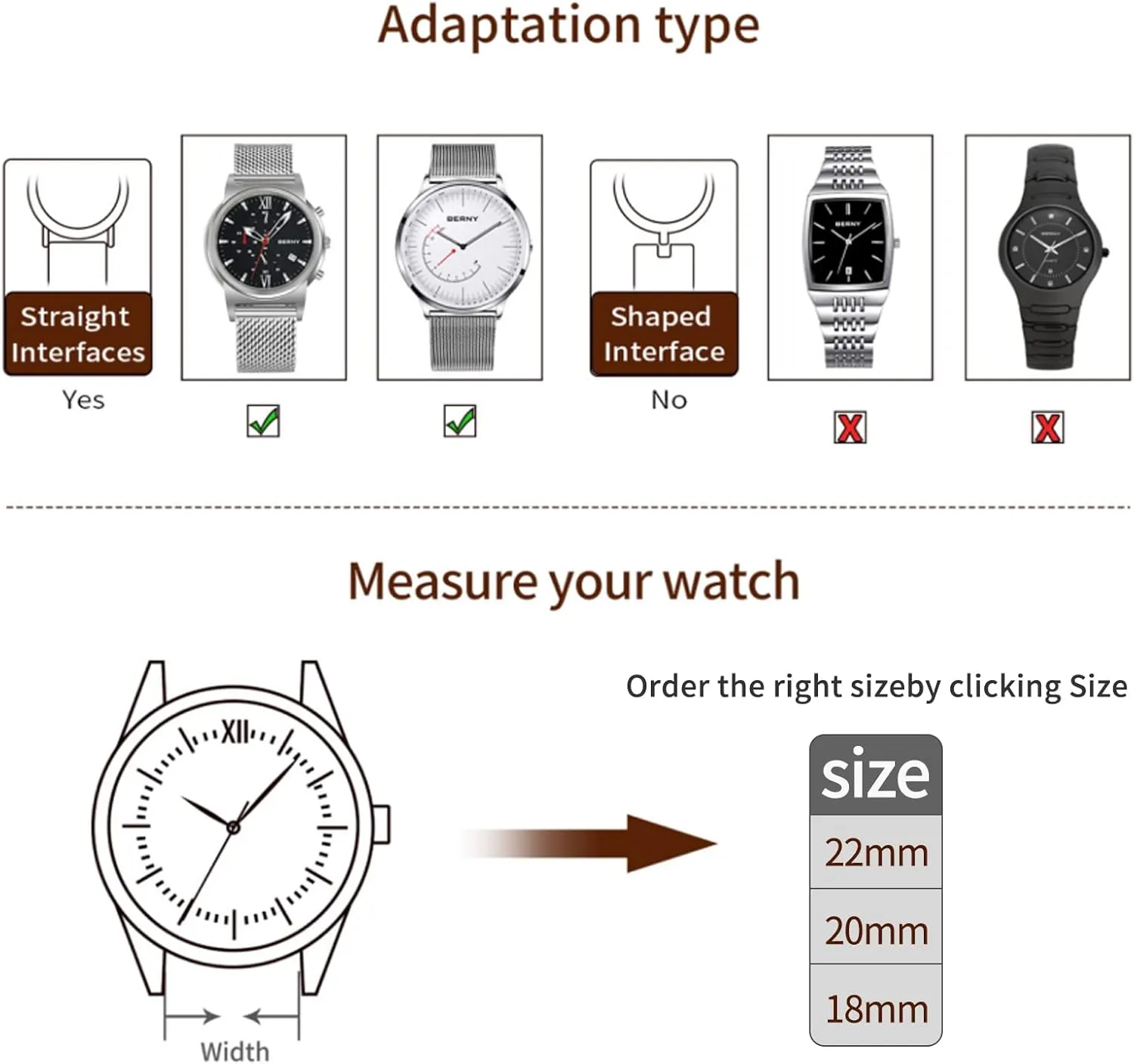 BERNY Stainless Steel Mesh Watch Band for Mens Women Quick Release Adjustable Watch Straps Thin Metal Bracelet with Safty Clasp 18mm 20mm 22mm, Silver/Black/Rose Gold