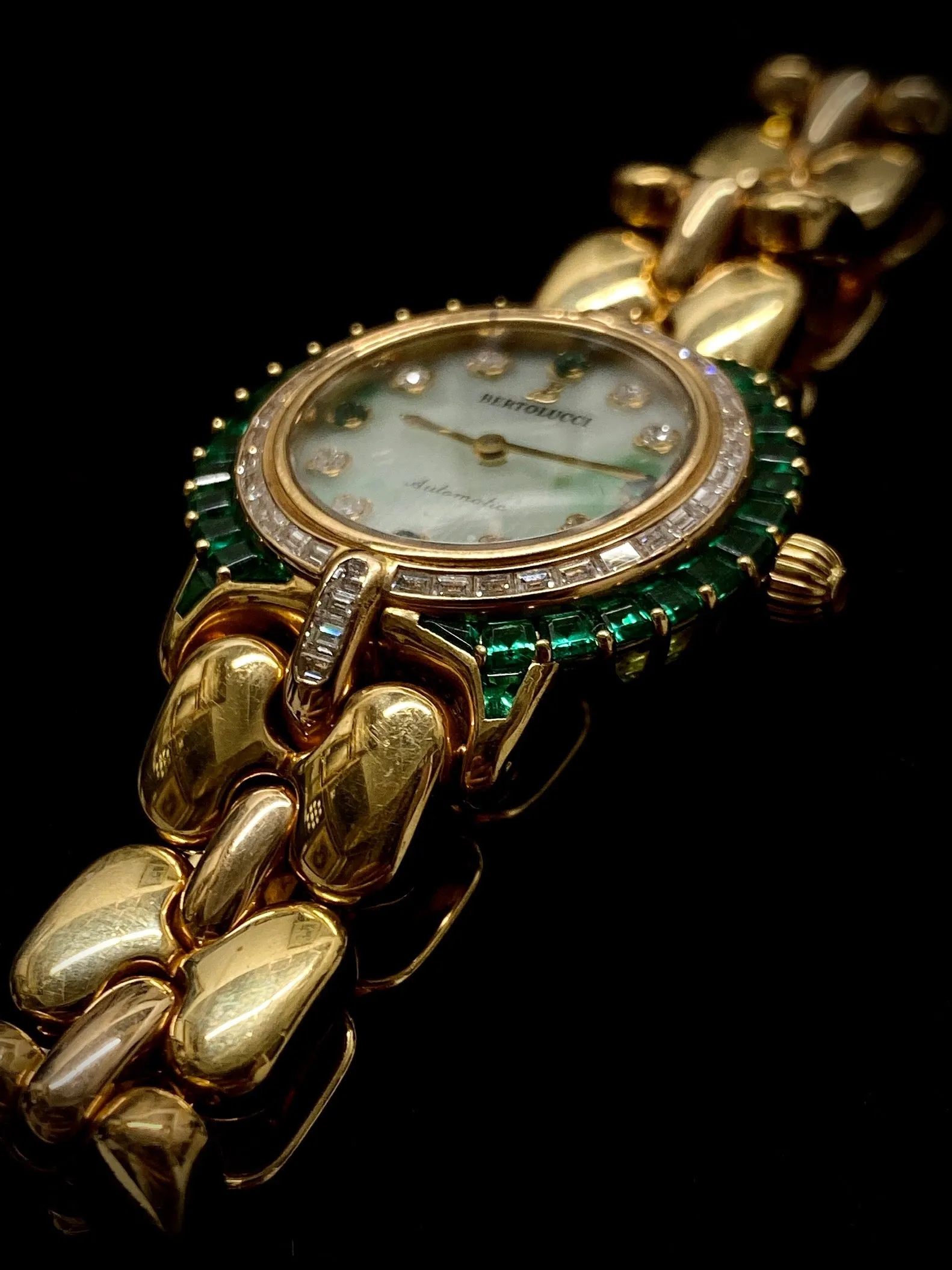 BERTOLUCCI Brand New Ladies 18K YG, Diamond, & Emerald Watch - $200K APR w/ COA!