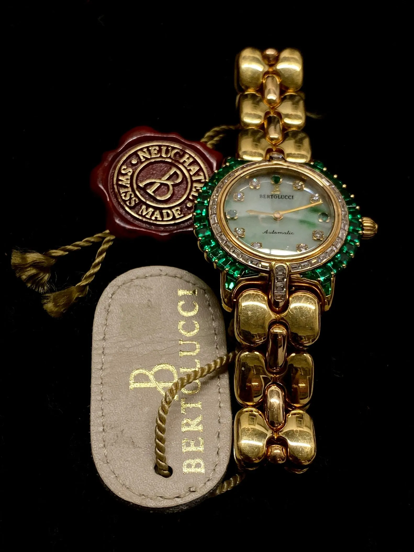 BERTOLUCCI Brand New Ladies 18K YG, Diamond, & Emerald Watch - $200K APR w/ COA!