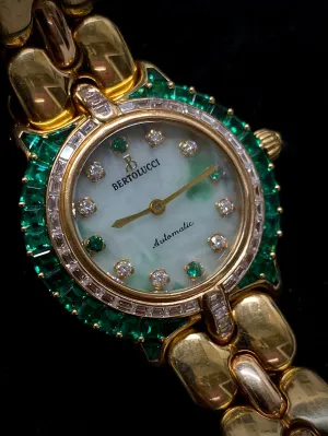 BERTOLUCCI Brand New Ladies 18K YG, Diamond, & Emerald Watch - $200K APR w/ COA!