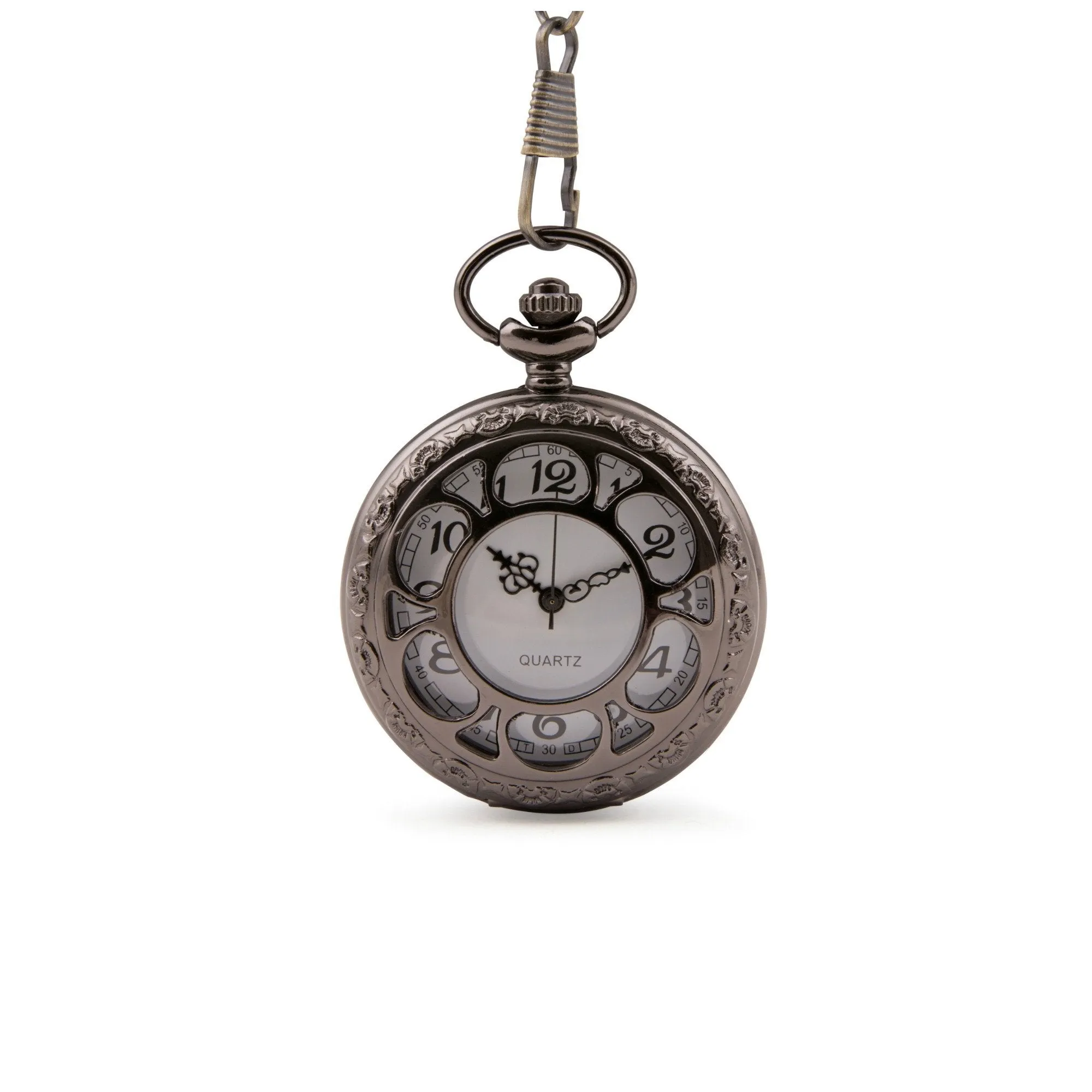 Black Cut Out Quartz Pocket Watch