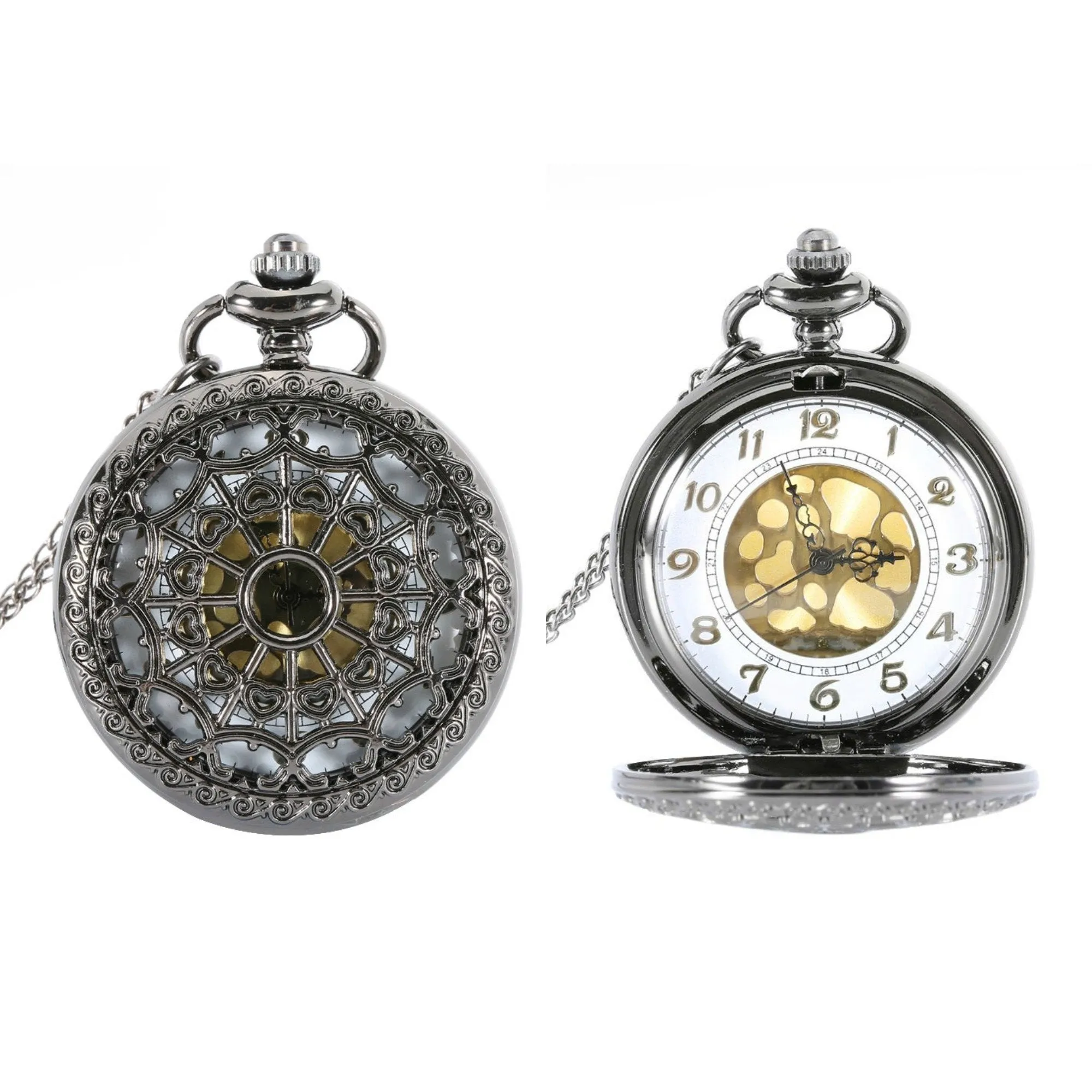 Black Spiderweb Quartz Pocket Watch