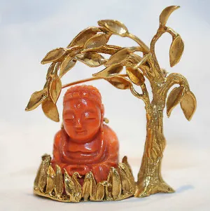 BORIS LE BEAU Vintage 1930's Amazing Coral Buddha Brooch Pin in 18K Yellow Gold  - $15K Appraisal Value! ✓