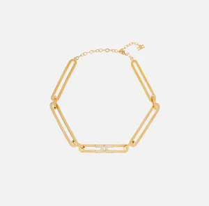 Brass necklace with rhinestone logo