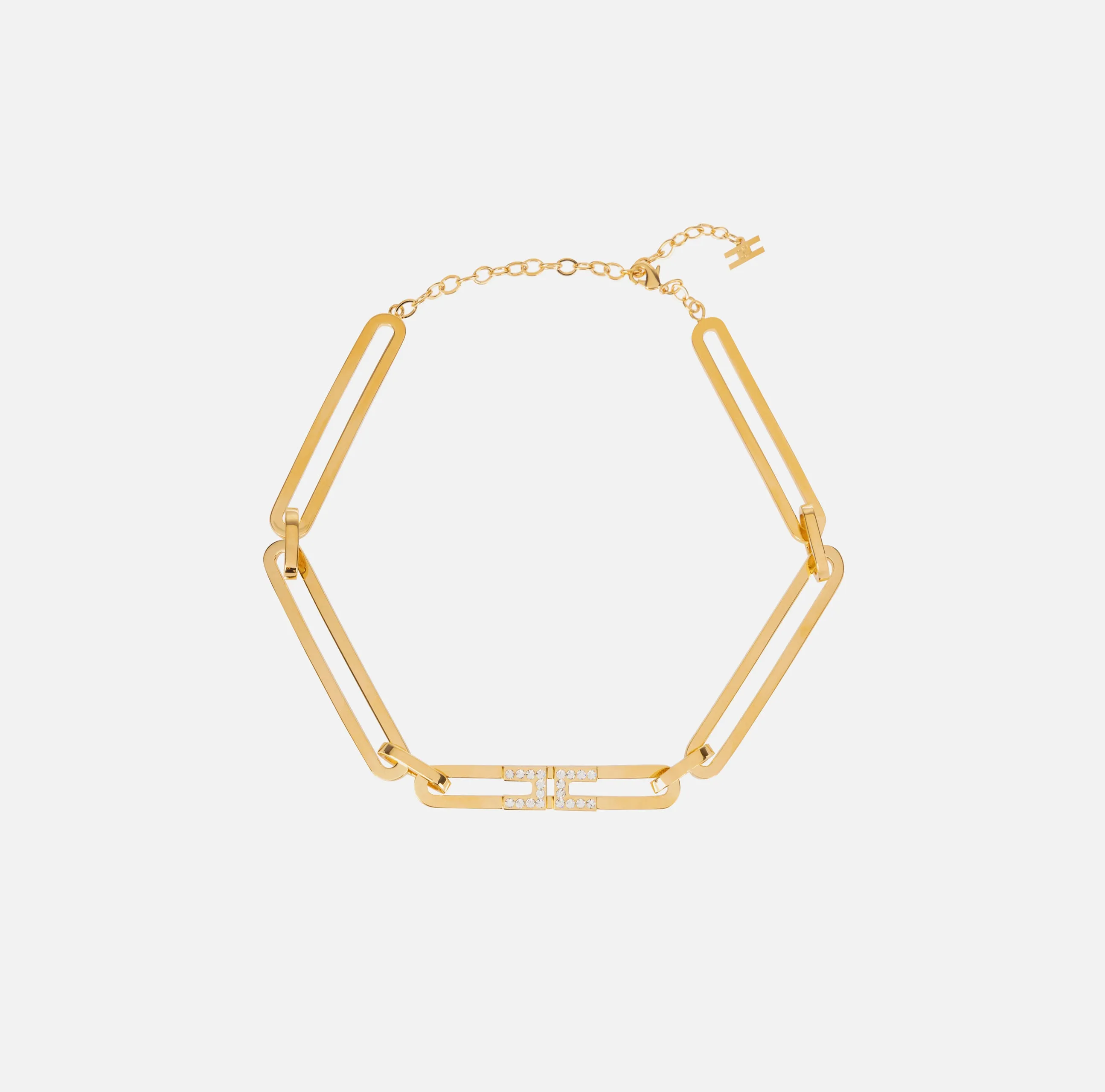 Brass necklace with rhinestone logo