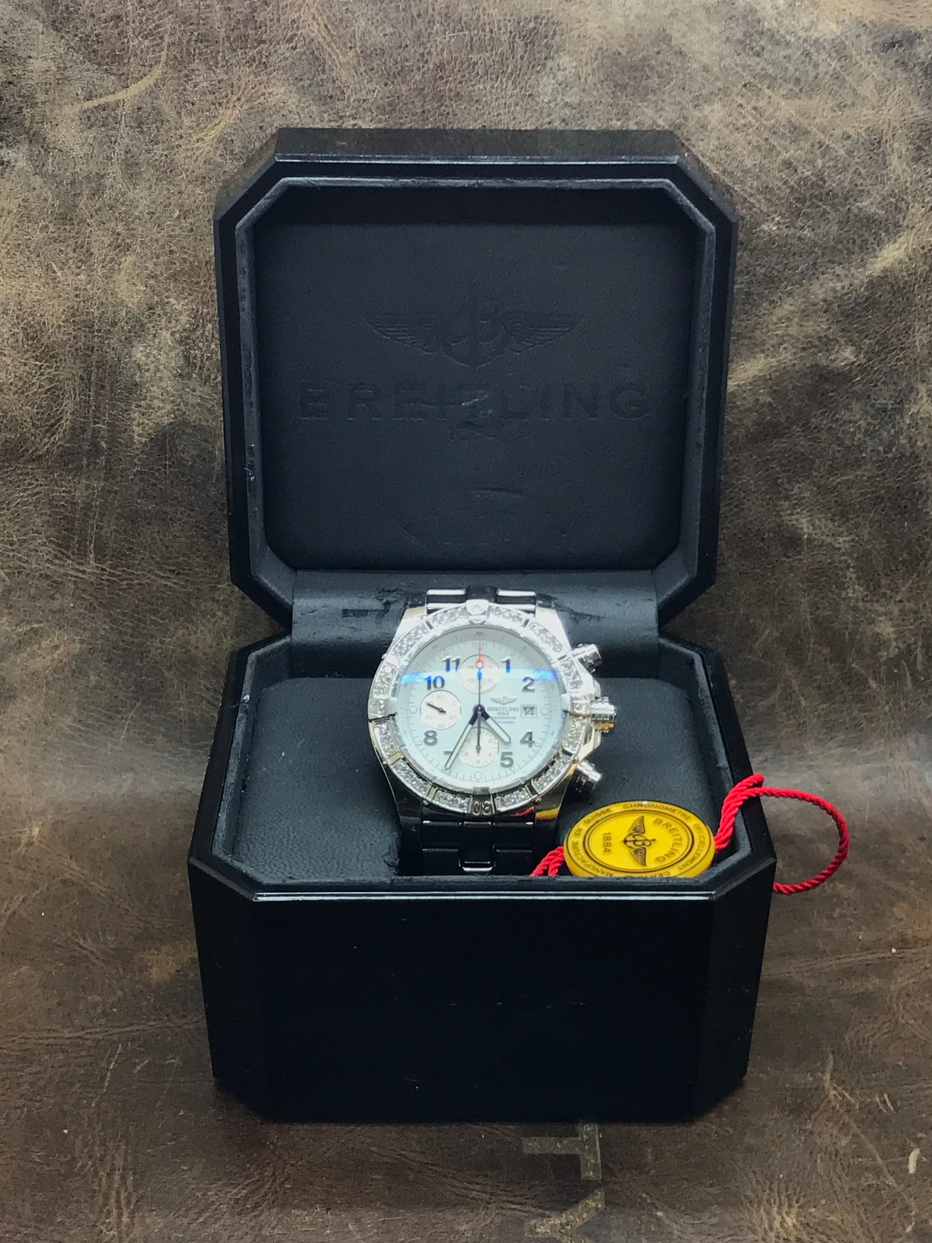 Breitling Super Avenger Custom Diamond Bezel A13370 White Dial Automatic Men's Watch