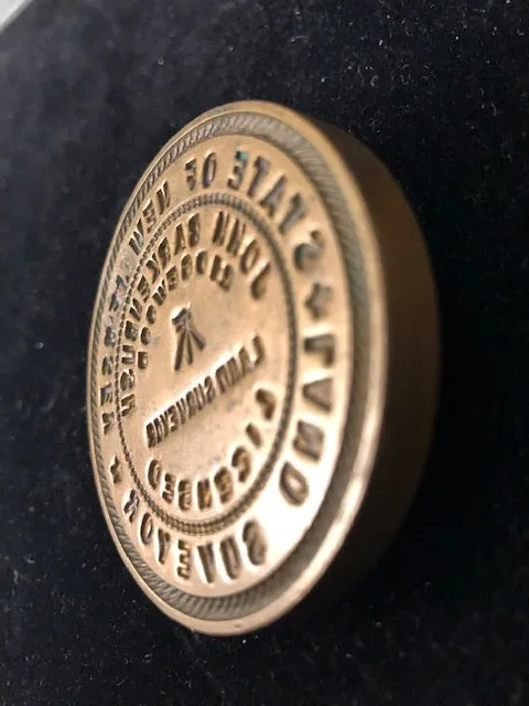 Bronze Surveyors Embossed Seal, New Jersey, 40 years ago w/ COA $1K Apr.