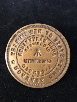 Bronze Surveyors Embossed Seal, New Jersey, 40 years ago w/ COA $1K Apr.