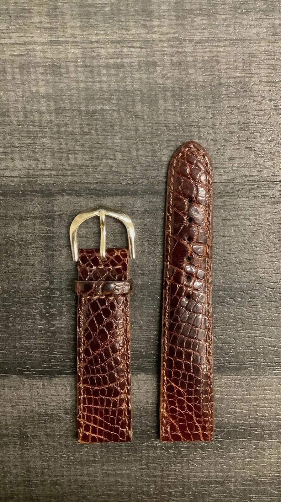 Brown Padded Crocodile Watch Strap w/ Accent Stitching - $500 APR VALUE w/ CoA! ✓
