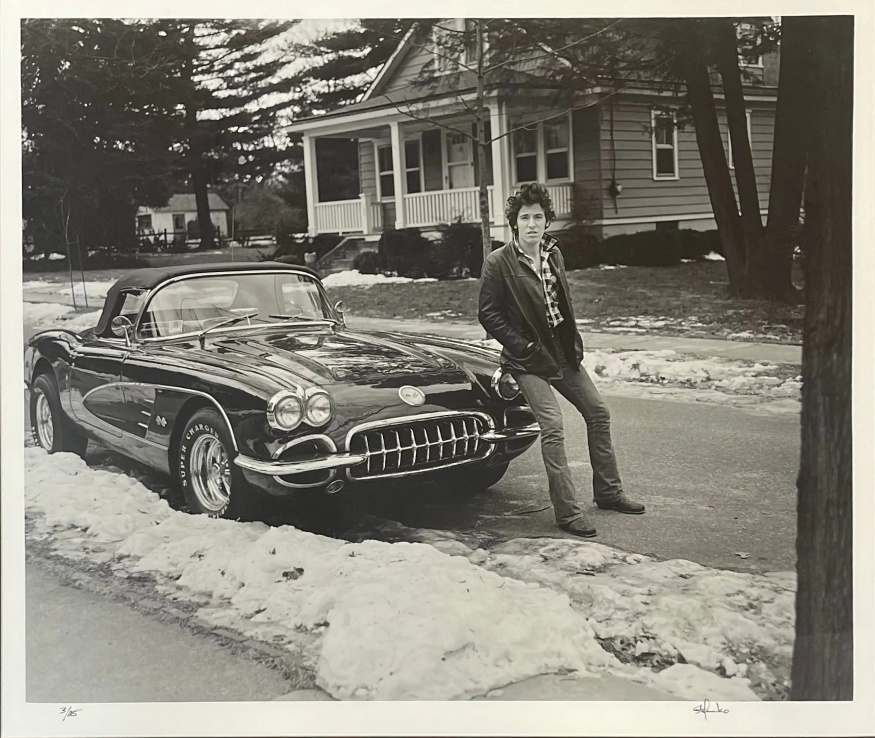 BRUCE SPRINGSTEEN 1979 SIGNED PHOTO IN NEW JERSEY BY A CORVETTE - $30K APR w CoA