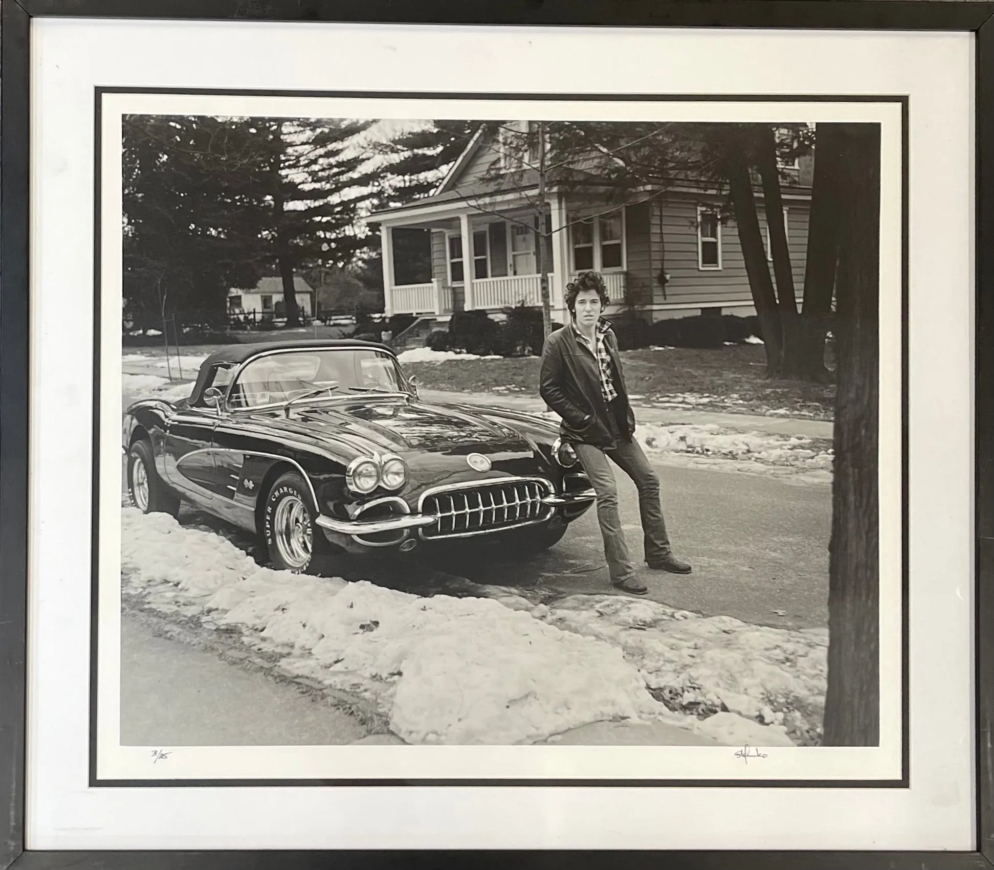 BRUCE SPRINGSTEEN 1979 SIGNED PHOTO IN NEW JERSEY BY A CORVETTE - $30K APR w CoA