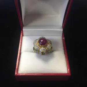 BUCCELLATI Beautiful Lady's Star Ruby Ring w/ Fancy Yellow Diamonds on 18K YG Ring! - $57K VALUE!