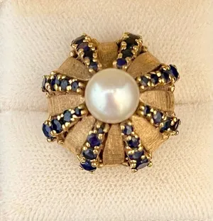 Buccellati-style Designer SYG Pearl & Sapphire Ring - $13K APR Value w/CoA}