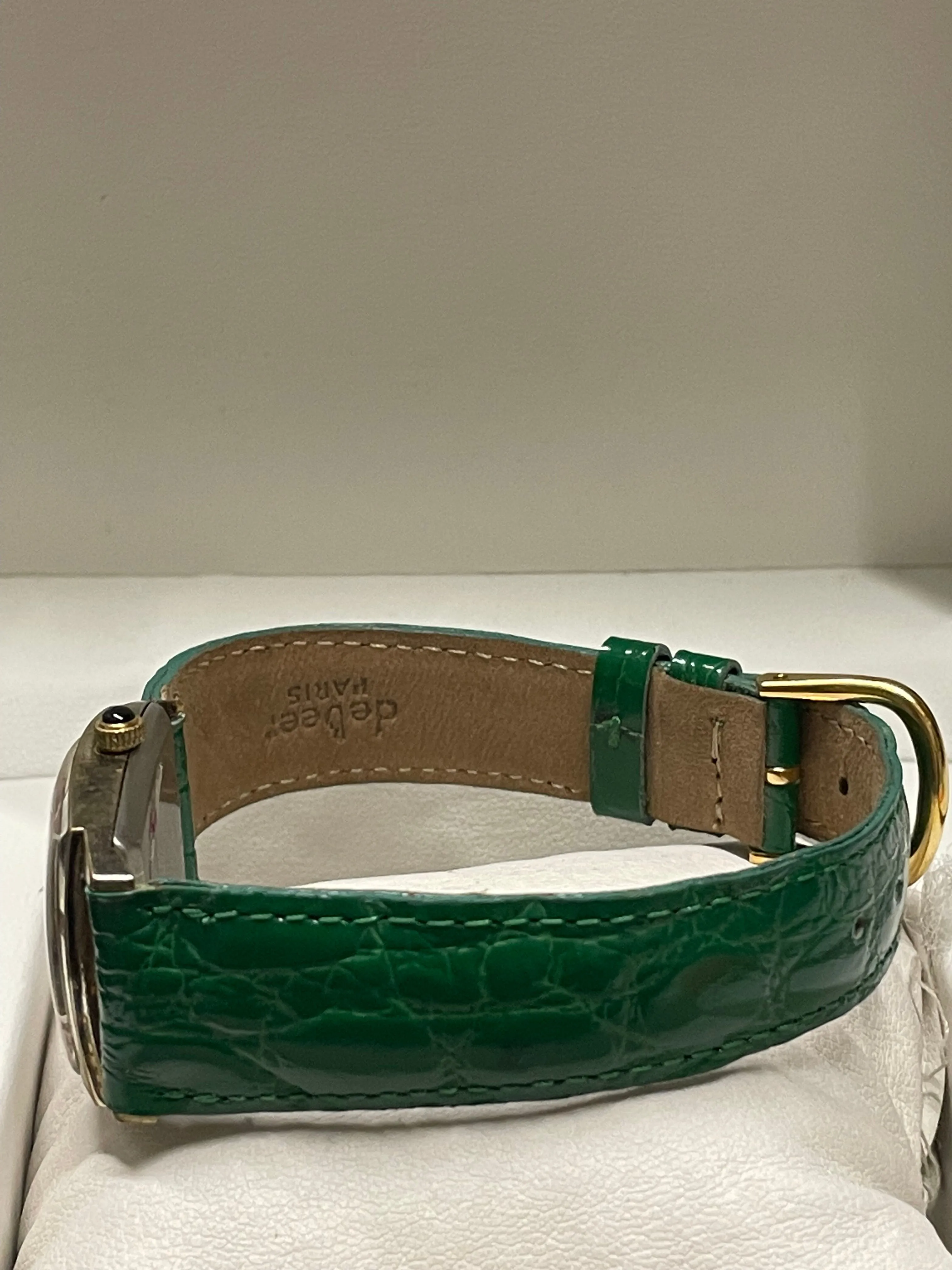 Bulova Gold Tone Unisex Watch Black Dial, Green Crocodile Strap- $6K APR w/ COA!