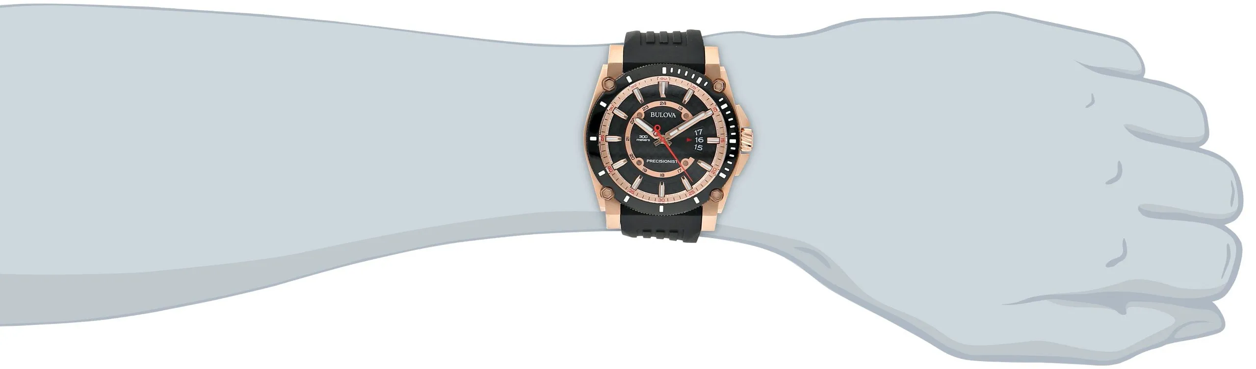 Bulova Men's Icon Precisionist 3-Hand Calendar Rose Gold Stainless Steel Watch with Black Polyurethane Strap, 47mm Style: 98B152