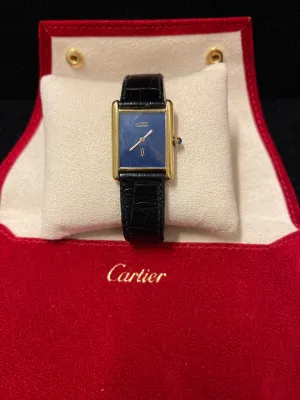 CARTIER Beautiful Vintage YG Rectangle Watch w/ Sapphire Dial - $10K APR w/CoA!!!