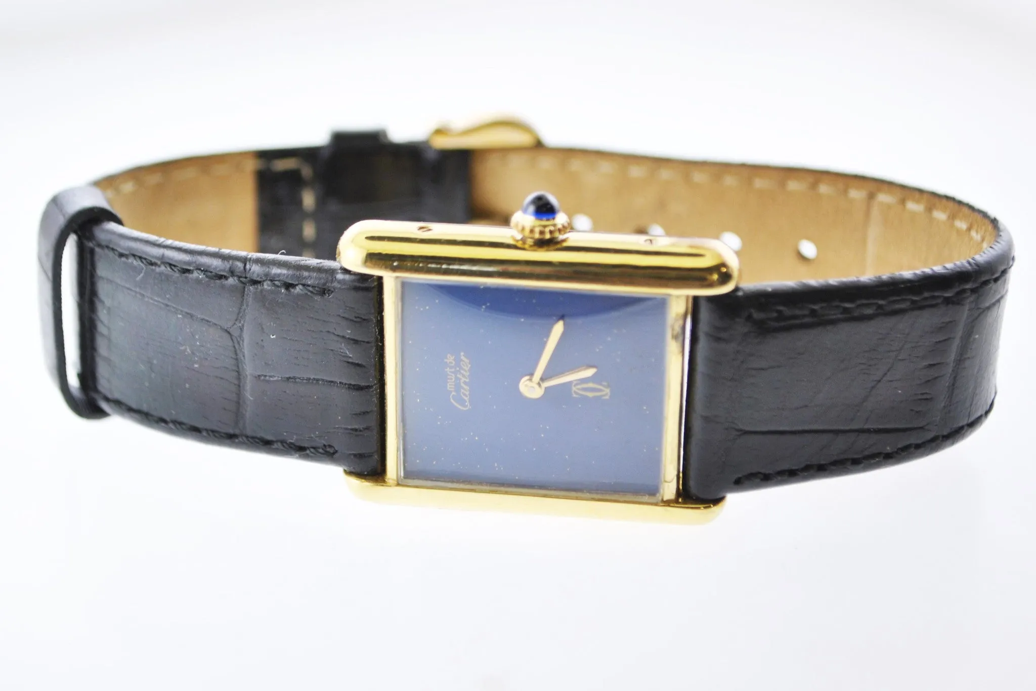 CARTIER Beautiful Vintage YG Rectangle Watch w/ Sapphire Dial - $10K APR w/CoA!!!