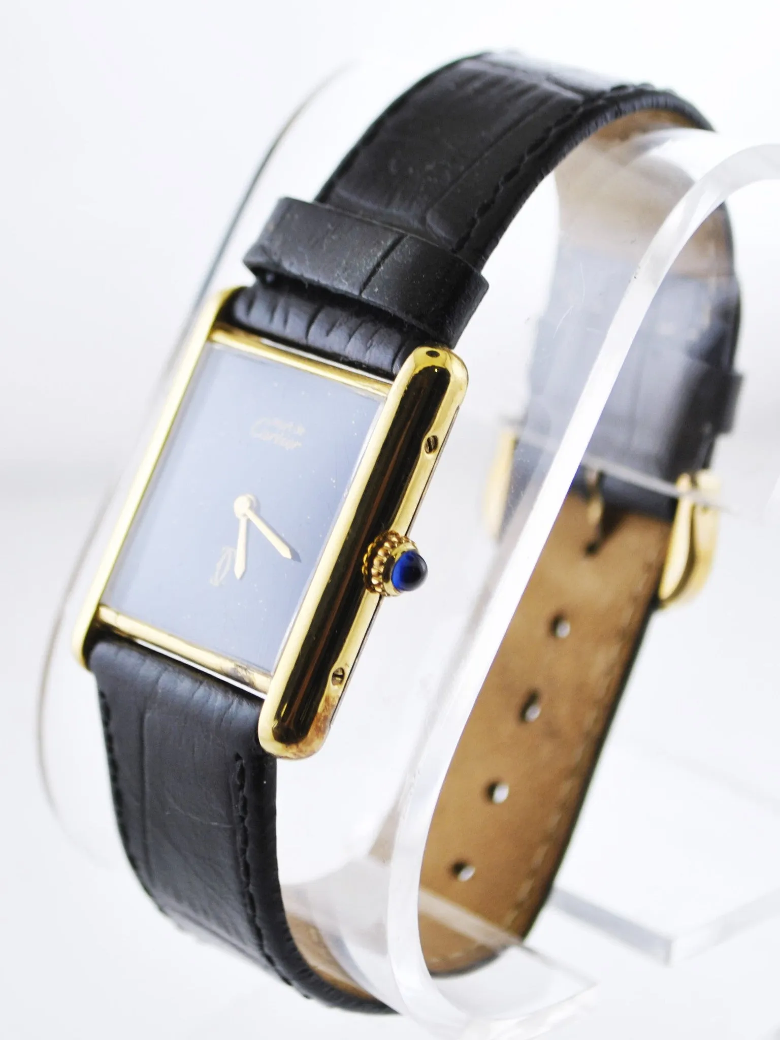 CARTIER Beautiful Vintage YG Rectangle Watch w/ Sapphire Dial - $10K APR w/CoA!!!