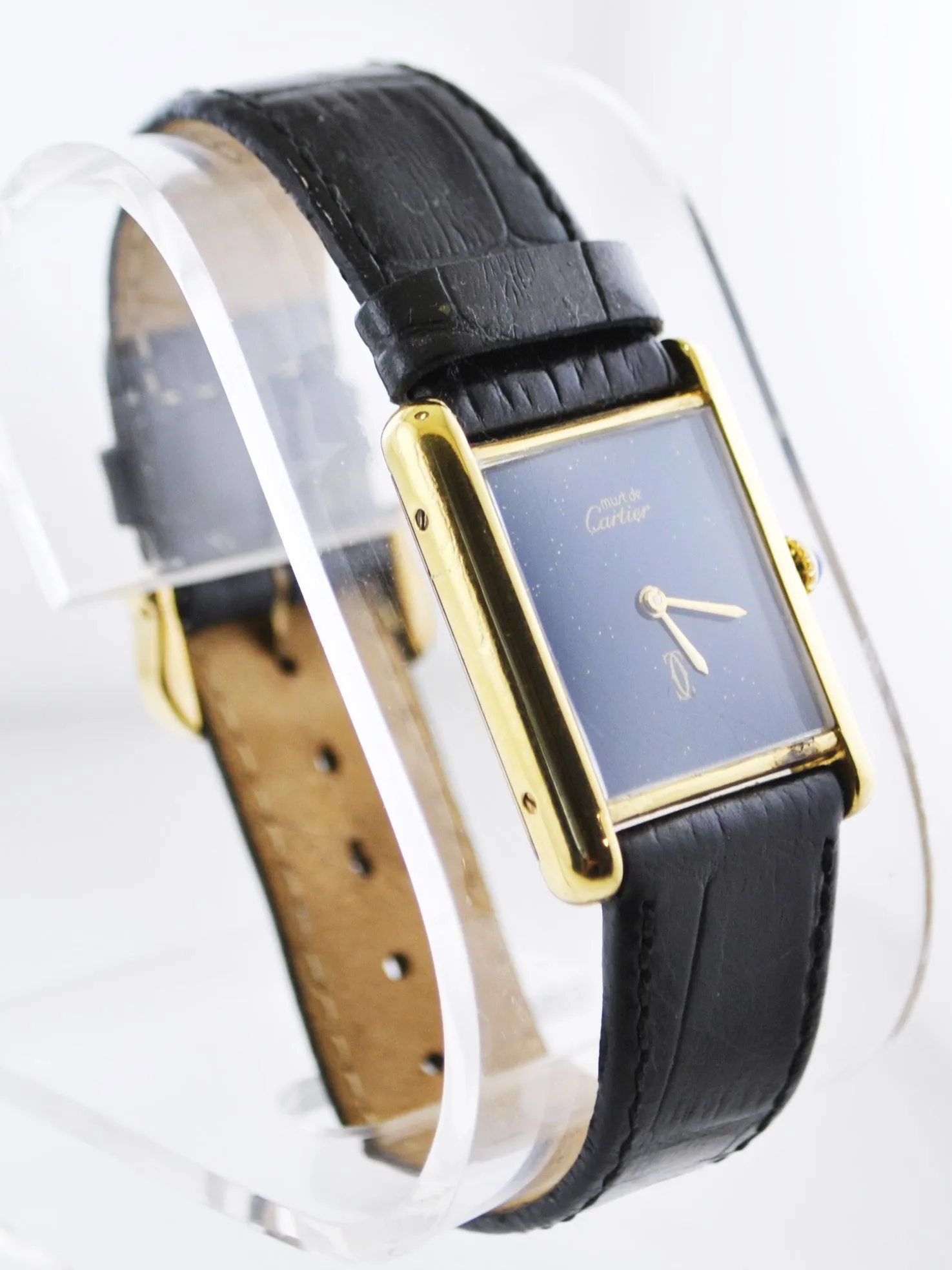 CARTIER Beautiful Vintage YG Rectangle Watch w/ Sapphire Dial - $10K APR w/CoA!!!