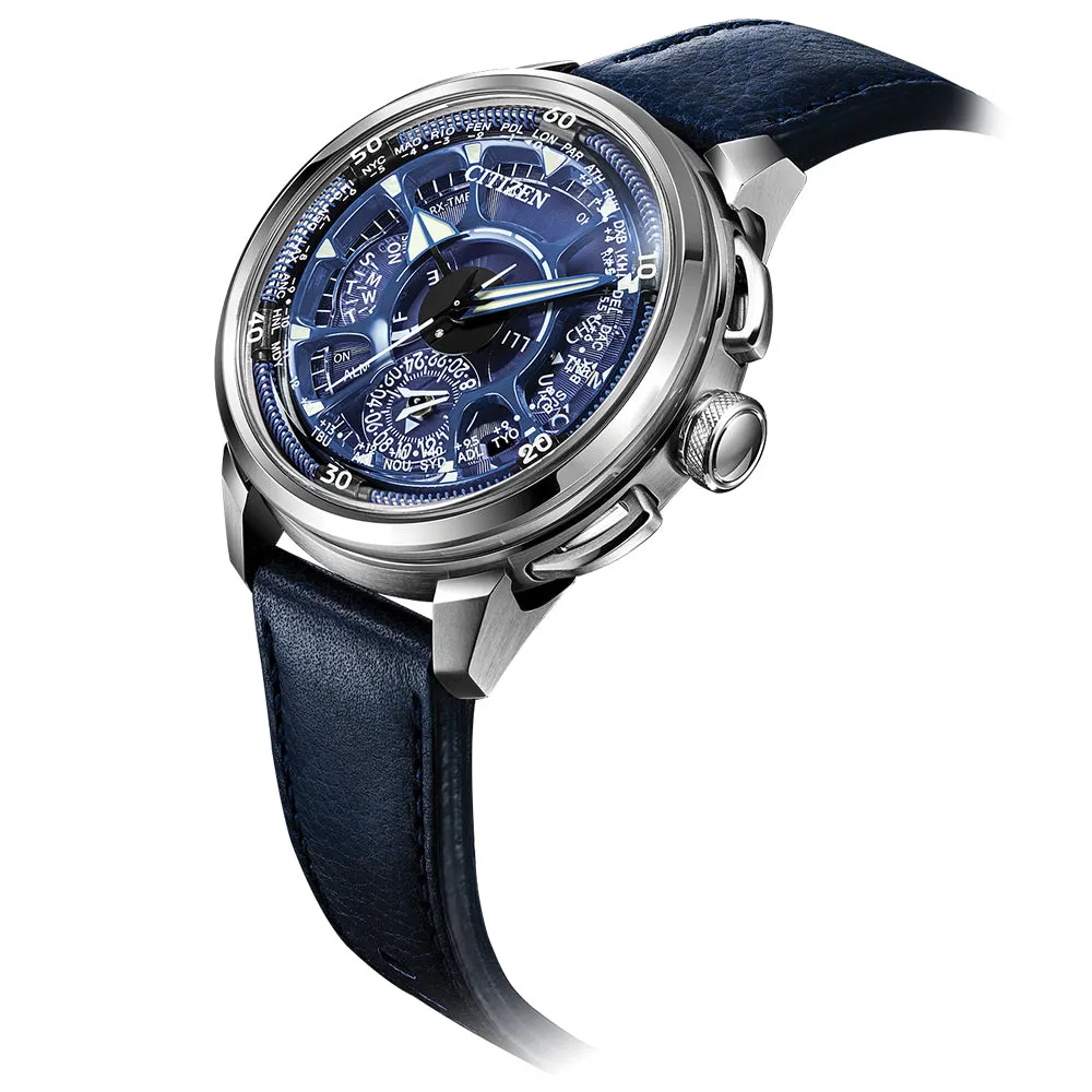 Citizen Mens Eco-Drive Satellite Wave F900 Blue Dial Strap Japanese Quartz Chronograph Watch - CC7000-01L