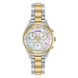 Citizen Womens Chandler White Dial Multicolor Band Chronograph Stainless Steel Watch - FB1444-56D