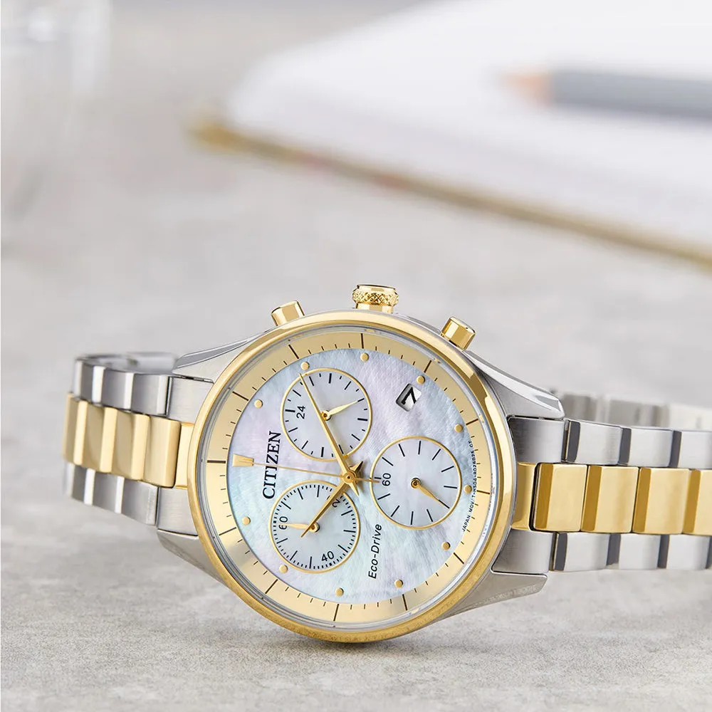 Citizen Womens Chandler White Dial Multicolor Band Chronograph Stainless Steel Watch - FB1444-56D