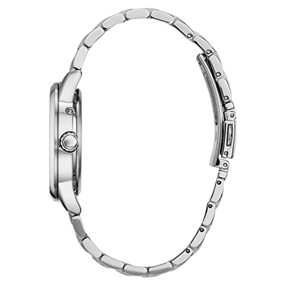 Citizen Womens Eco-Drive World Time Silver Stainless Steel Bracelet White Mother-of-Pearl Dial Analog Watch - EW2550-55D