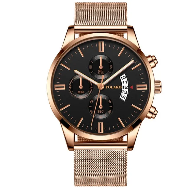 Classic Blue Stainless Steel Mesh Belt Quartz Wristwatch
