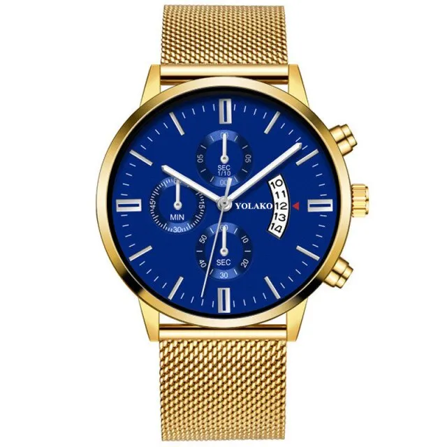 Classic Blue Stainless Steel Mesh Belt Quartz Wristwatch