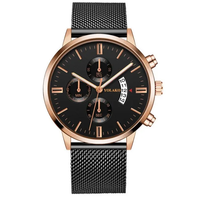Classic Blue Stainless Steel Mesh Belt Quartz Wristwatch