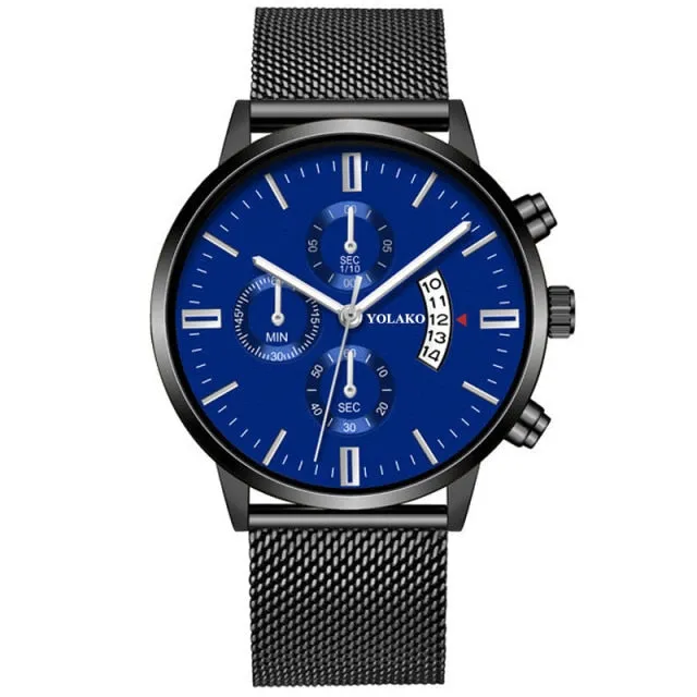 Classic Blue Stainless Steel Mesh Belt Quartz Wristwatch