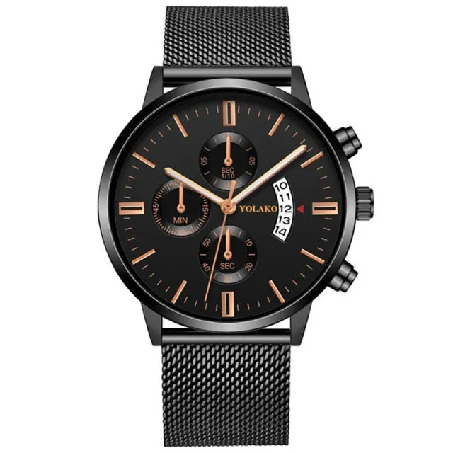 Classic Blue Stainless Steel Mesh Belt Quartz Wristwatch