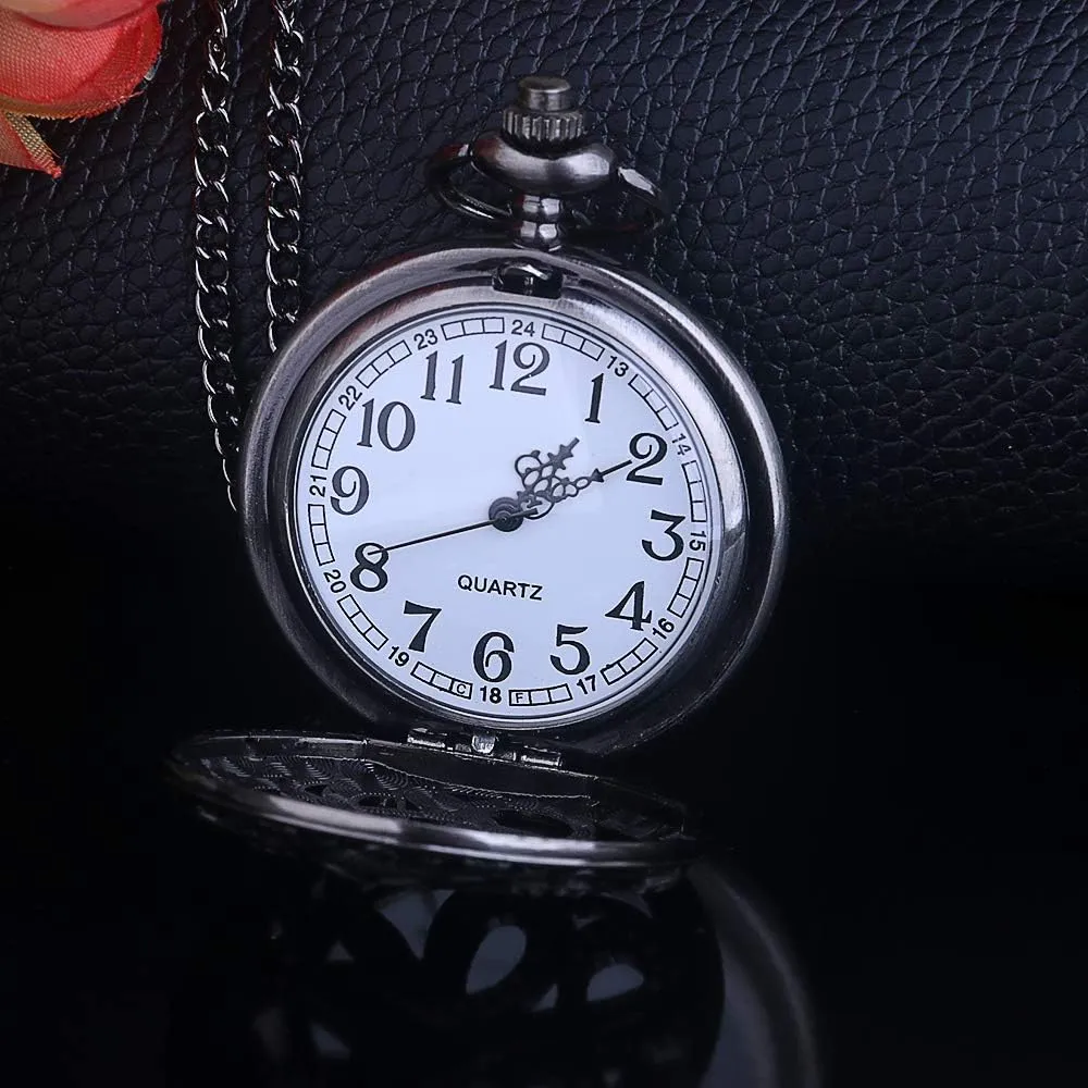 Dentily Vintage Octopus Hollow Quartz Pocket Watch Steampunk Black Pocket Watch with Necklace Chain
