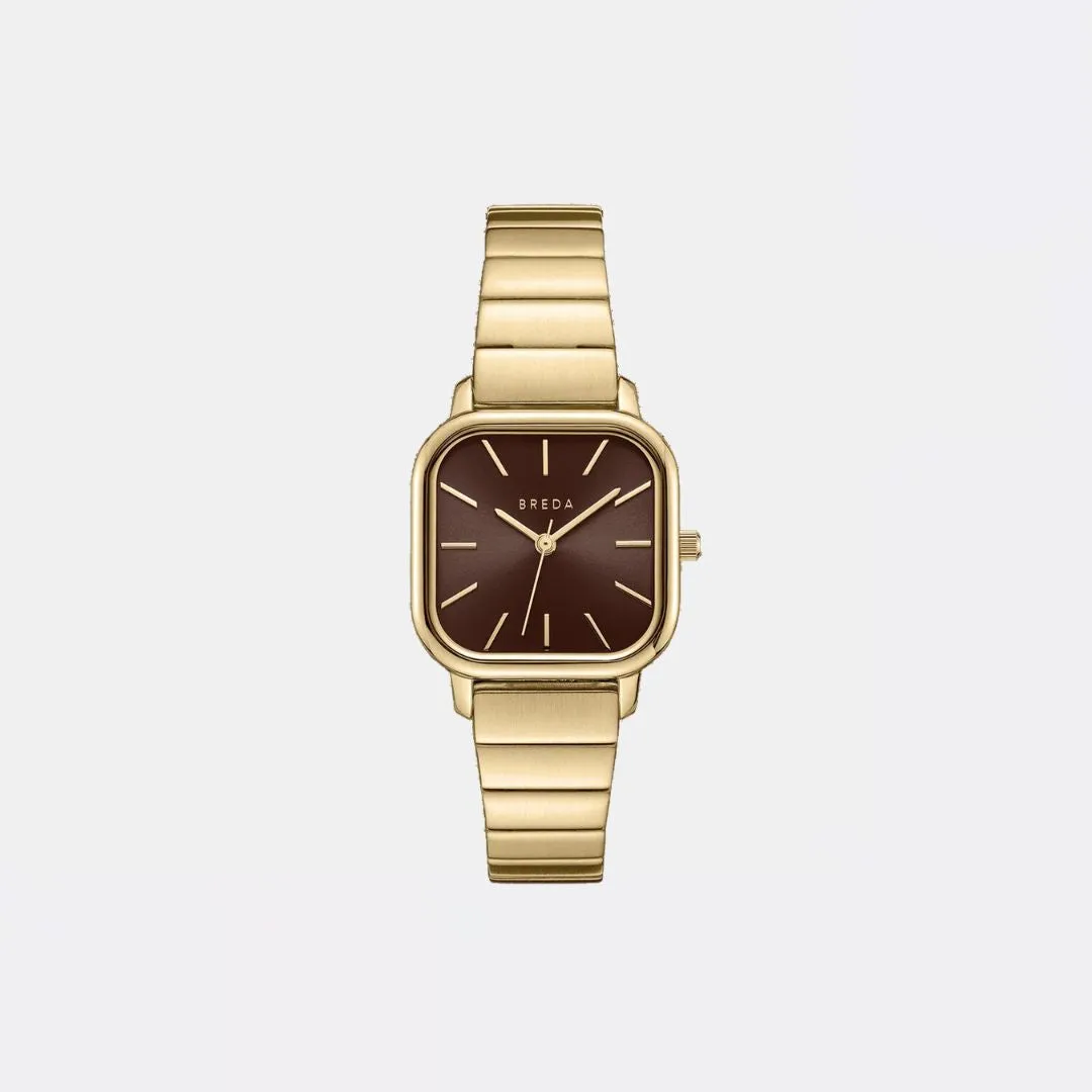 Esther Square Metal Watch (Gold   Espresso)