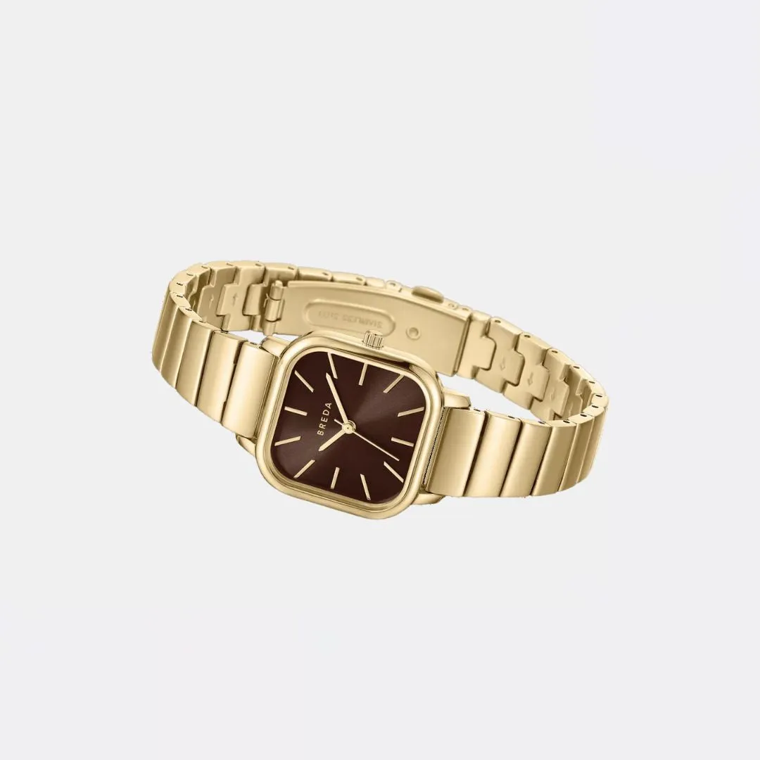 Esther Square Metal Watch (Gold   Espresso)