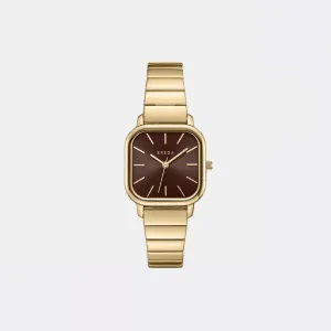 Esther Square Metal Watch (Gold   Espresso)